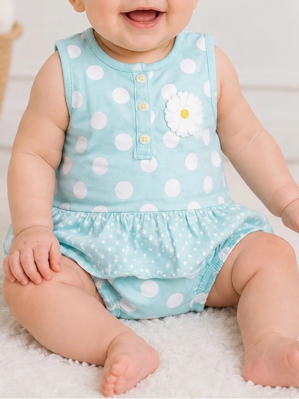 (0030) *TWINS* Girls: 6M Carters Polka Dot Sleeveless Onesies- K2
